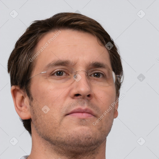 Neutral white adult male with short  brown hair and brown eyes