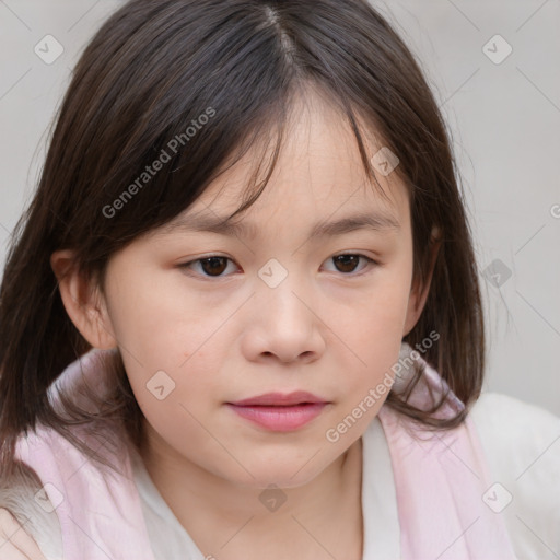 Neutral white child female with medium  brown hair and brown eyes