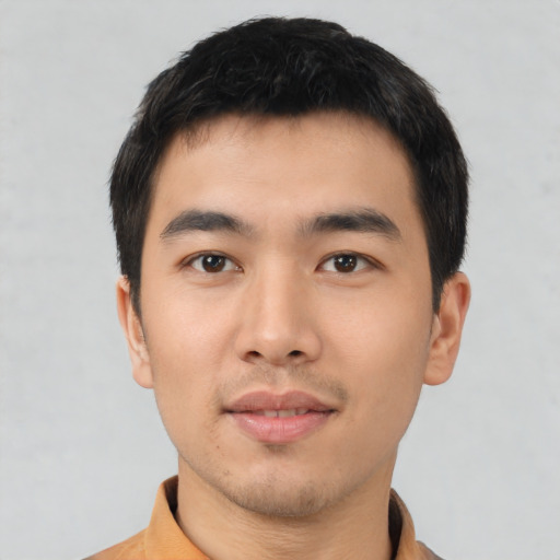 Neutral asian young-adult male with short  black hair and brown eyes