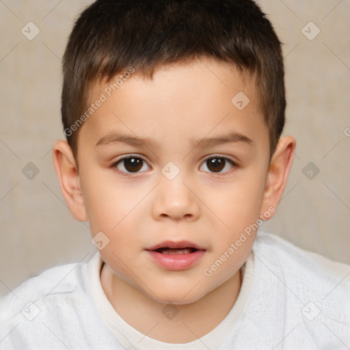 Neutral white child male with short  brown hair and brown eyes