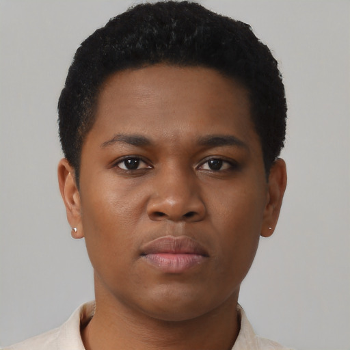 Neutral black young-adult female with short  brown hair and brown eyes