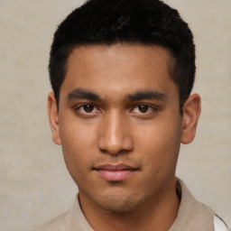 Neutral asian young-adult male with short  black hair and brown eyes