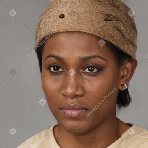 Neutral black young-adult female with short  brown hair and brown eyes