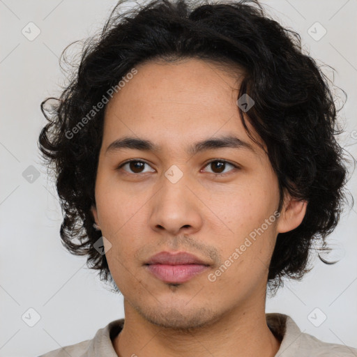 Neutral asian young-adult male with short  brown hair and brown eyes