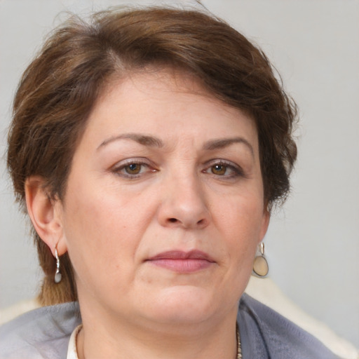 Neutral white adult female with short  brown hair and brown eyes