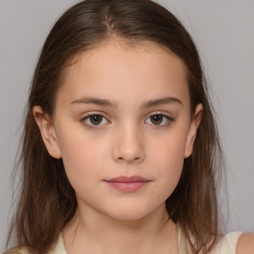 Neutral white child female with medium  brown hair and brown eyes