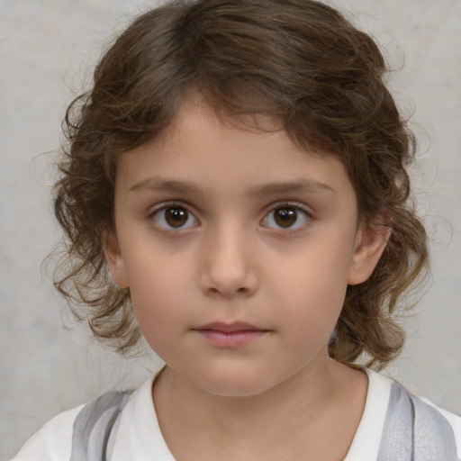 Neutral white child female with medium  brown hair and brown eyes