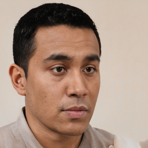 Neutral asian young-adult male with short  black hair and brown eyes