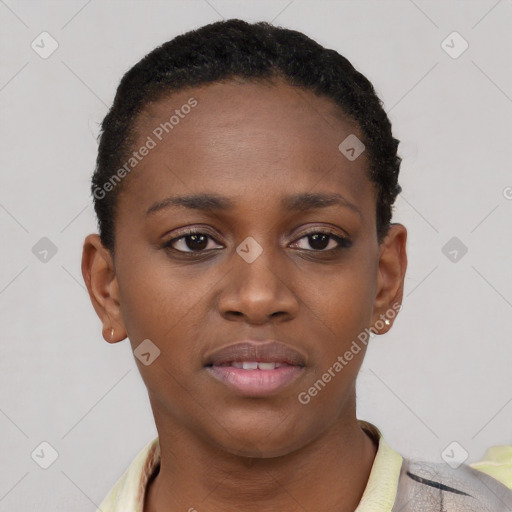 Neutral black young-adult female with short  brown hair and brown eyes