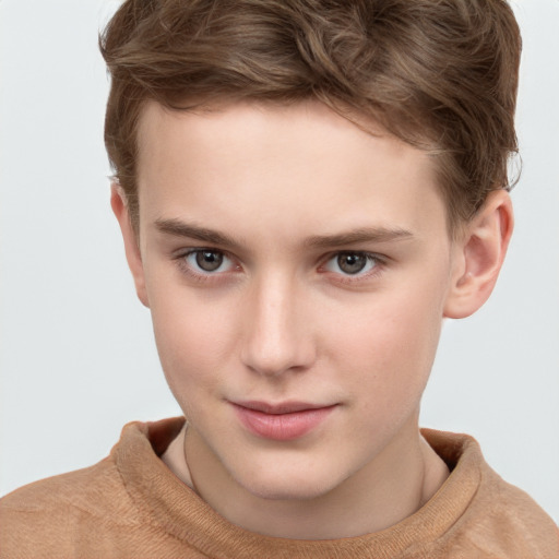 Neutral white child male with short  brown hair and grey eyes