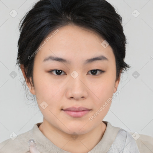 Neutral asian young-adult female with medium  brown hair and brown eyes