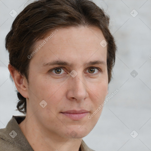 Neutral white adult male with short  brown hair and brown eyes