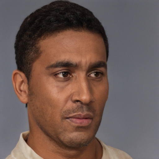 Neutral latino young-adult male with short  brown hair and brown eyes