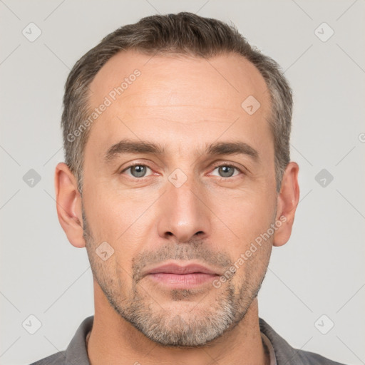 Neutral white adult male with short  brown hair and brown eyes