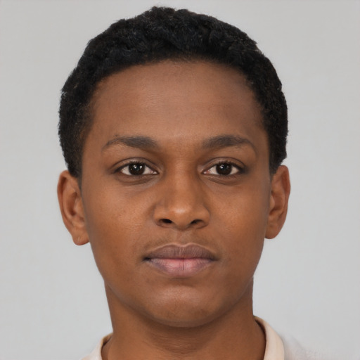 Neutral black young-adult male with short  brown hair and brown eyes