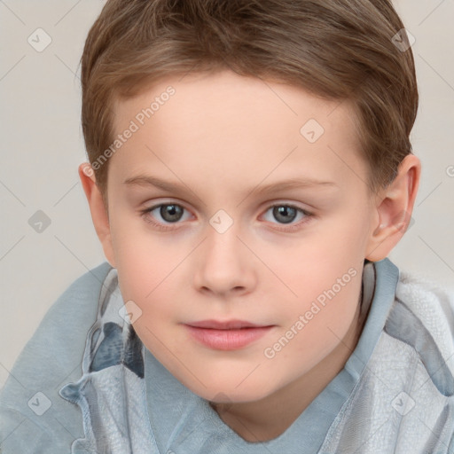 Neutral white child female with short  brown hair and grey eyes