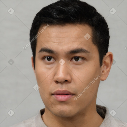 Neutral asian young-adult male with short  black hair and brown eyes