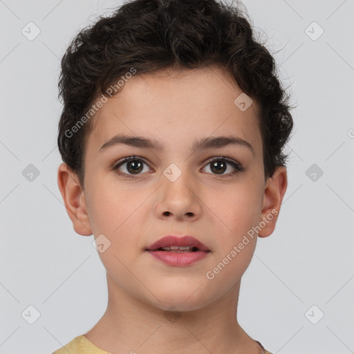 Neutral white child female with short  brown hair and brown eyes