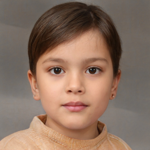 Neutral white child female with short  brown hair and brown eyes