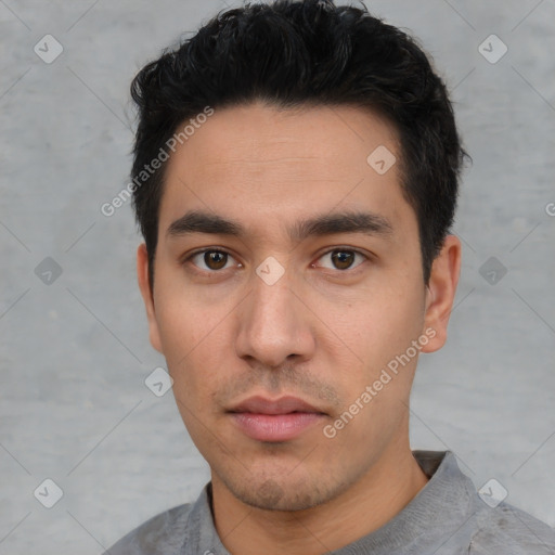 Neutral asian young-adult male with short  black hair and brown eyes