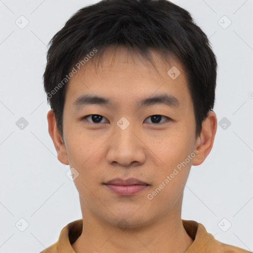 Neutral asian young-adult male with short  brown hair and brown eyes