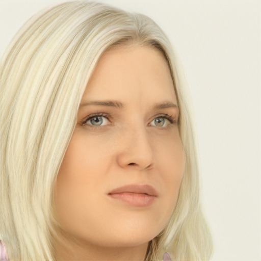 Neutral white young-adult female with long  blond hair and blue eyes