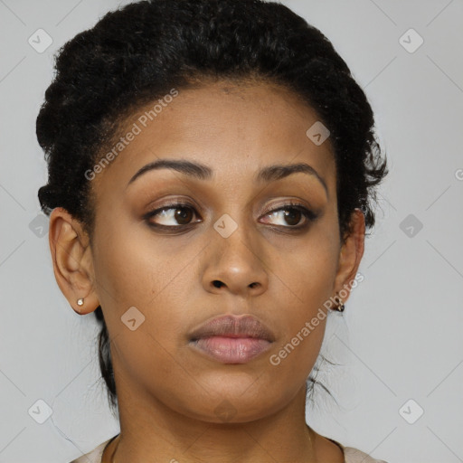 Neutral black young-adult female with short  brown hair and brown eyes