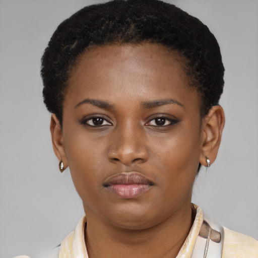 Neutral latino young-adult female with short  brown hair and brown eyes