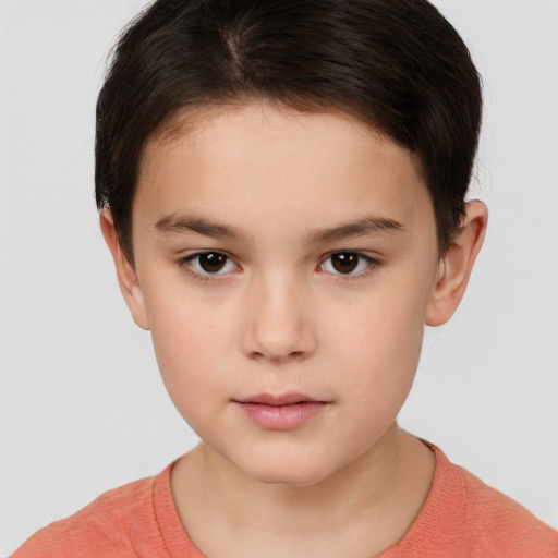 Neutral white child female with short  brown hair and brown eyes