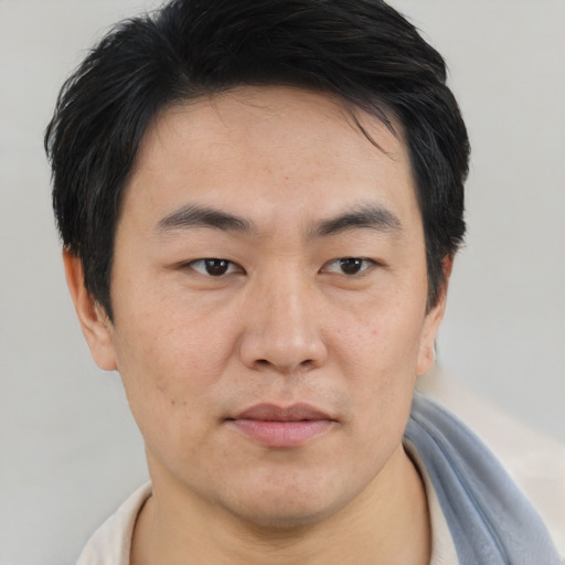 Neutral asian young-adult male with short  brown hair and brown eyes