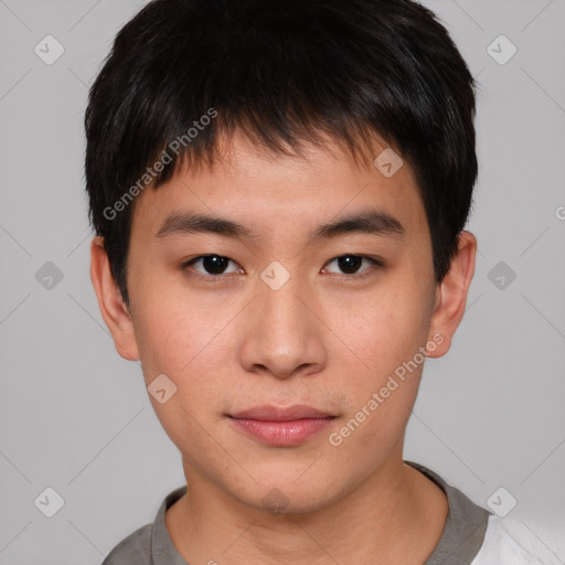 Neutral asian young-adult male with short  brown hair and brown eyes