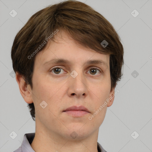 Neutral white adult male with short  brown hair and brown eyes