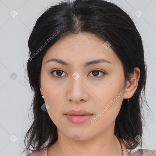 Neutral asian young-adult female with medium  brown hair and brown eyes