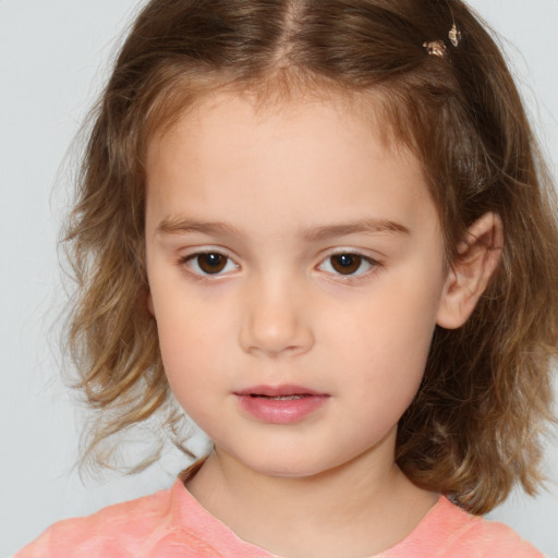 Neutral white child female with medium  brown hair and brown eyes