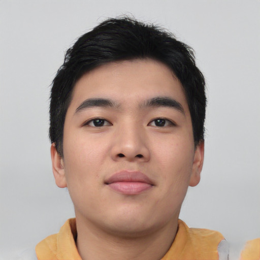 Neutral asian young-adult male with short  black hair and brown eyes