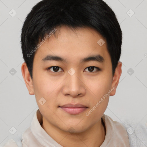 Neutral asian young-adult male with short  black hair and brown eyes