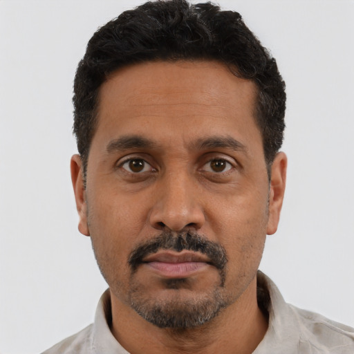 Neutral black adult male with short  black hair and brown eyes