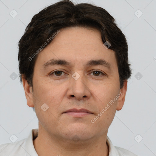 Neutral white adult male with short  brown hair and brown eyes