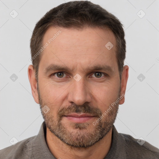 Neutral white adult male with short  brown hair and brown eyes