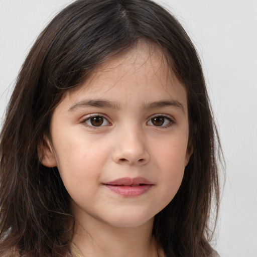 Neutral white child female with long  brown hair and brown eyes