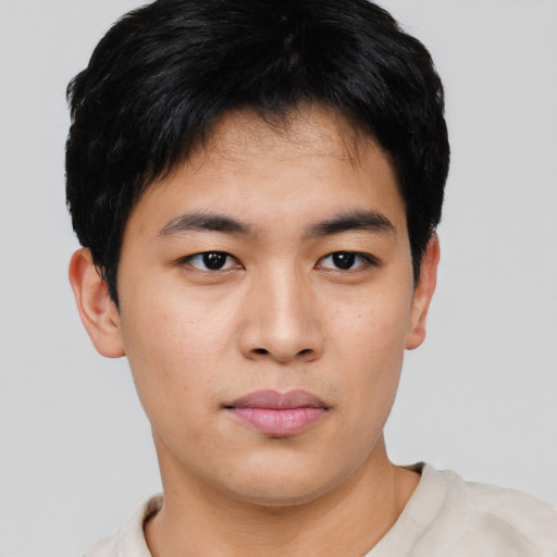 Neutral asian young-adult male with short  brown hair and brown eyes