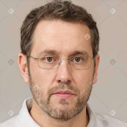 Neutral white adult male with short  brown hair and brown eyes