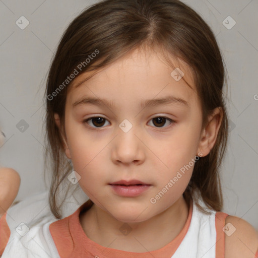 Neutral white child female with medium  brown hair and brown eyes