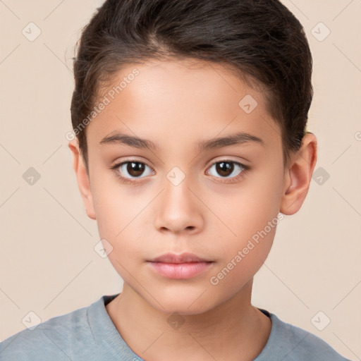 Neutral white child female with short  brown hair and brown eyes