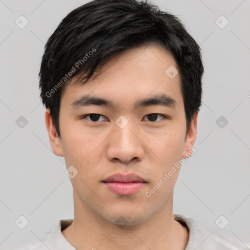 Neutral asian young-adult male with short  black hair and brown eyes