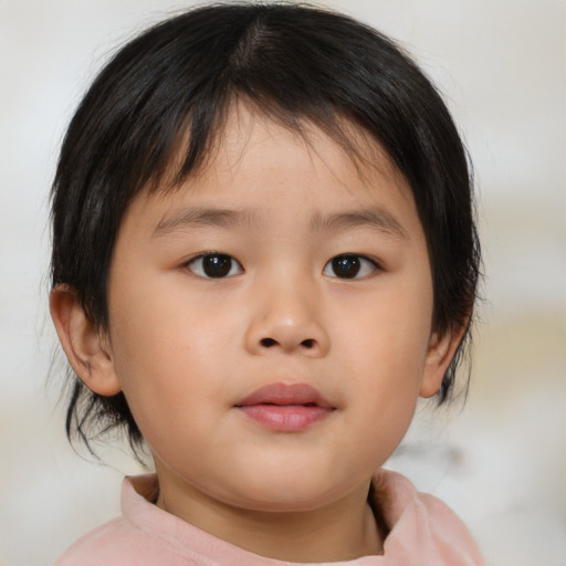 Neutral asian child female with medium  brown hair and brown eyes