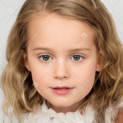 Neutral white child female with medium  brown hair and brown eyes