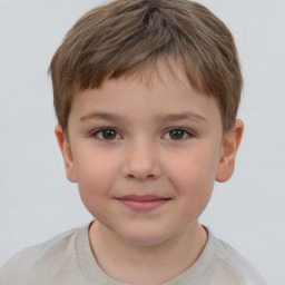 Joyful white child male with short  brown hair and brown eyes