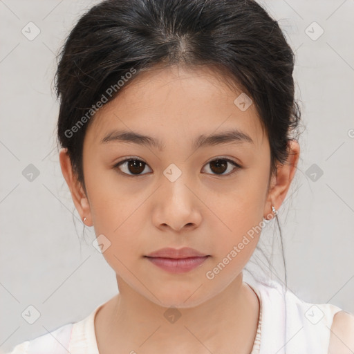 Neutral white child female with medium  brown hair and brown eyes