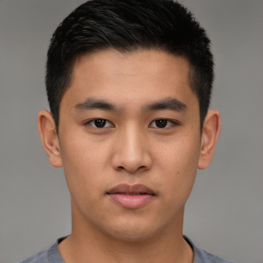 Neutral asian young-adult male with short  black hair and brown eyes